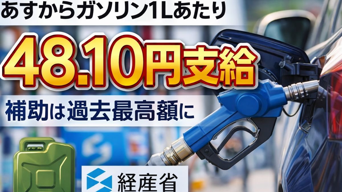 あすからガソリン1Lあたり48.10円支給 補助は過去最高額に 経産省