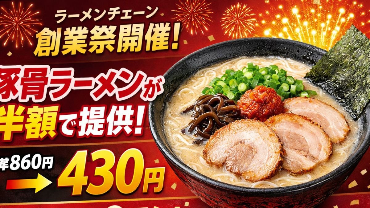 豚骨ラーメンが半額で提供「860円→430円」　ラーメンチェーンが創業祭を開催